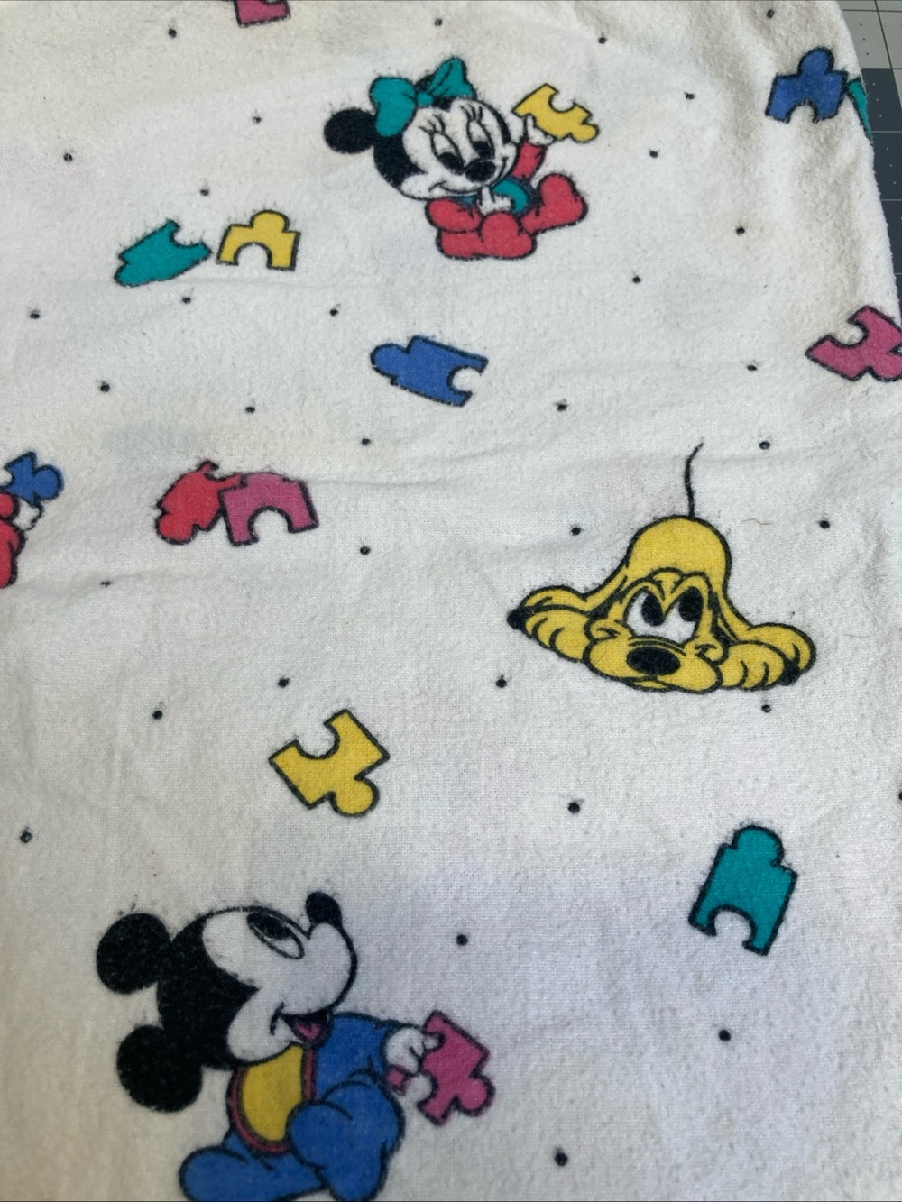 Vintage Disney Babies Mickey Minnie Mouse Baby Flannel  Receiving Blanket 36”x25